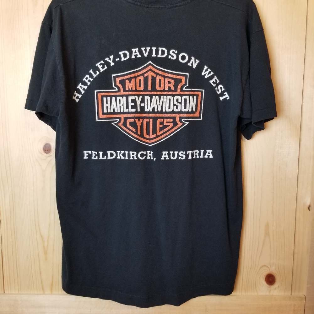 Vintage Single Stitch Harley-Davidson Feldkirch Austria Black Logo SS T-Shirt - Picture 3 of 11